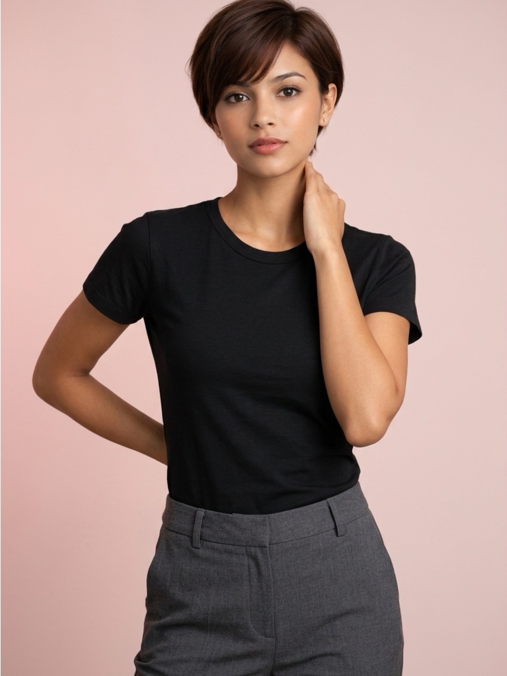 Frank & Oak Classic Black Slim Crew Neck Thick Nylon T-Shirt Top-M